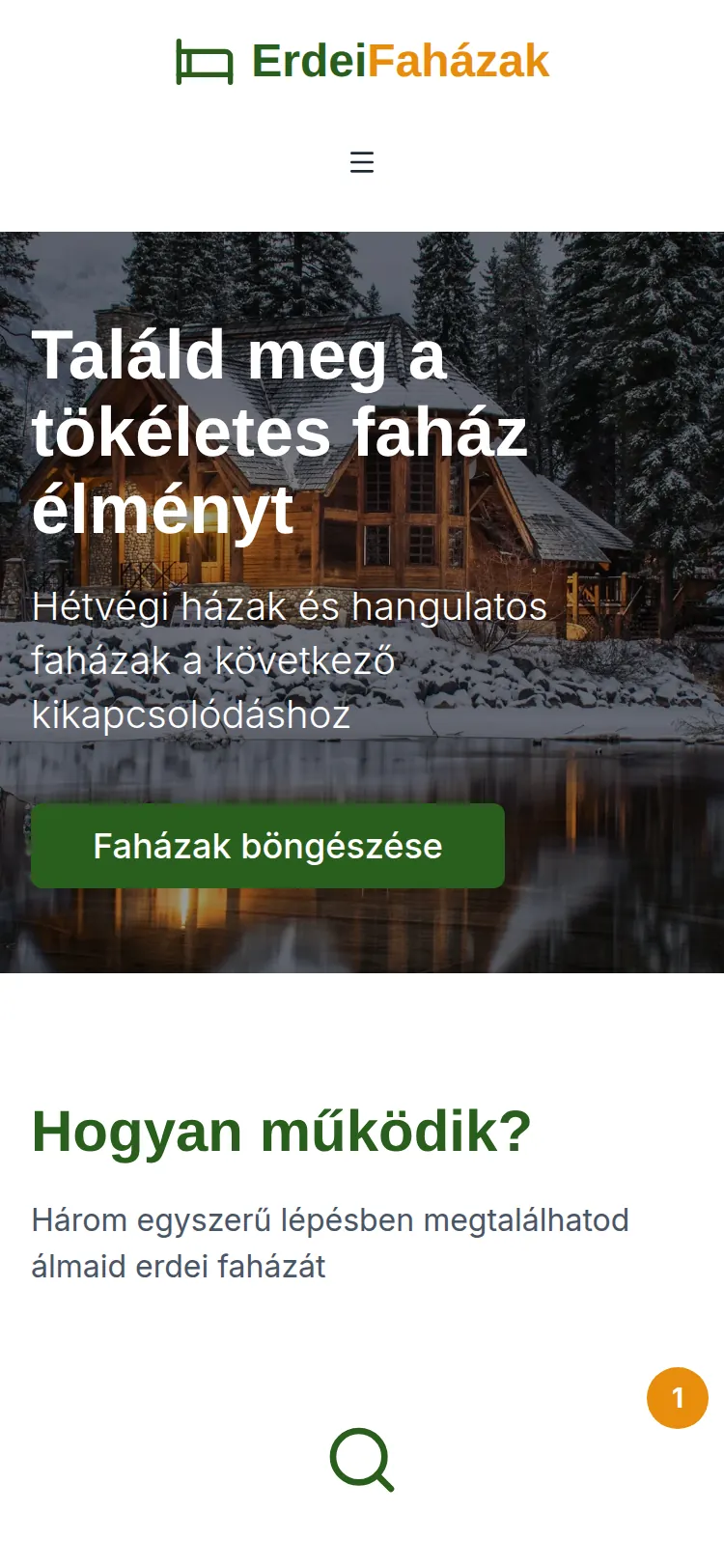 Az erdei-fahazak.hu nyitóoldala mobilnézetben.